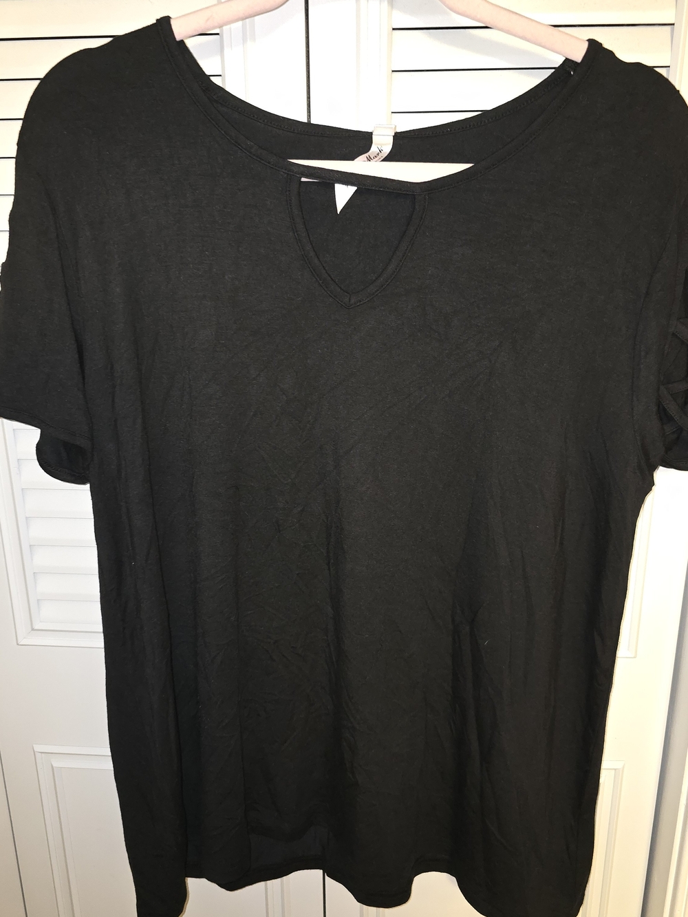 White Mark Black V-Neck Short Sleeve Top with Tag
